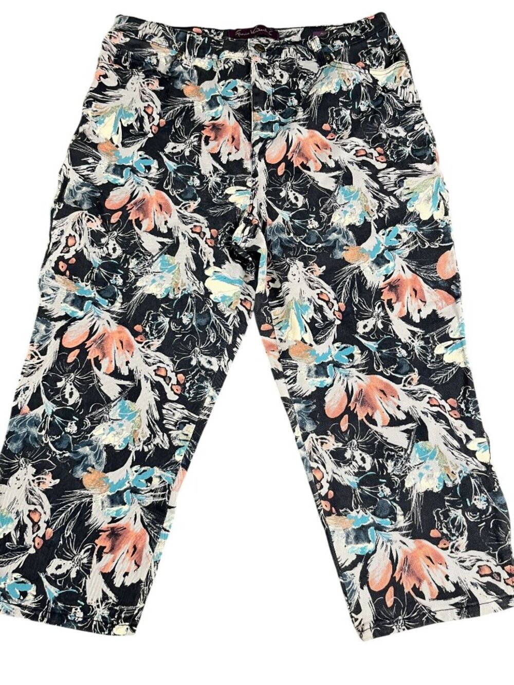 Gloria Vanderbilt Womens Floral Capri Pants Size 14 Multicolor